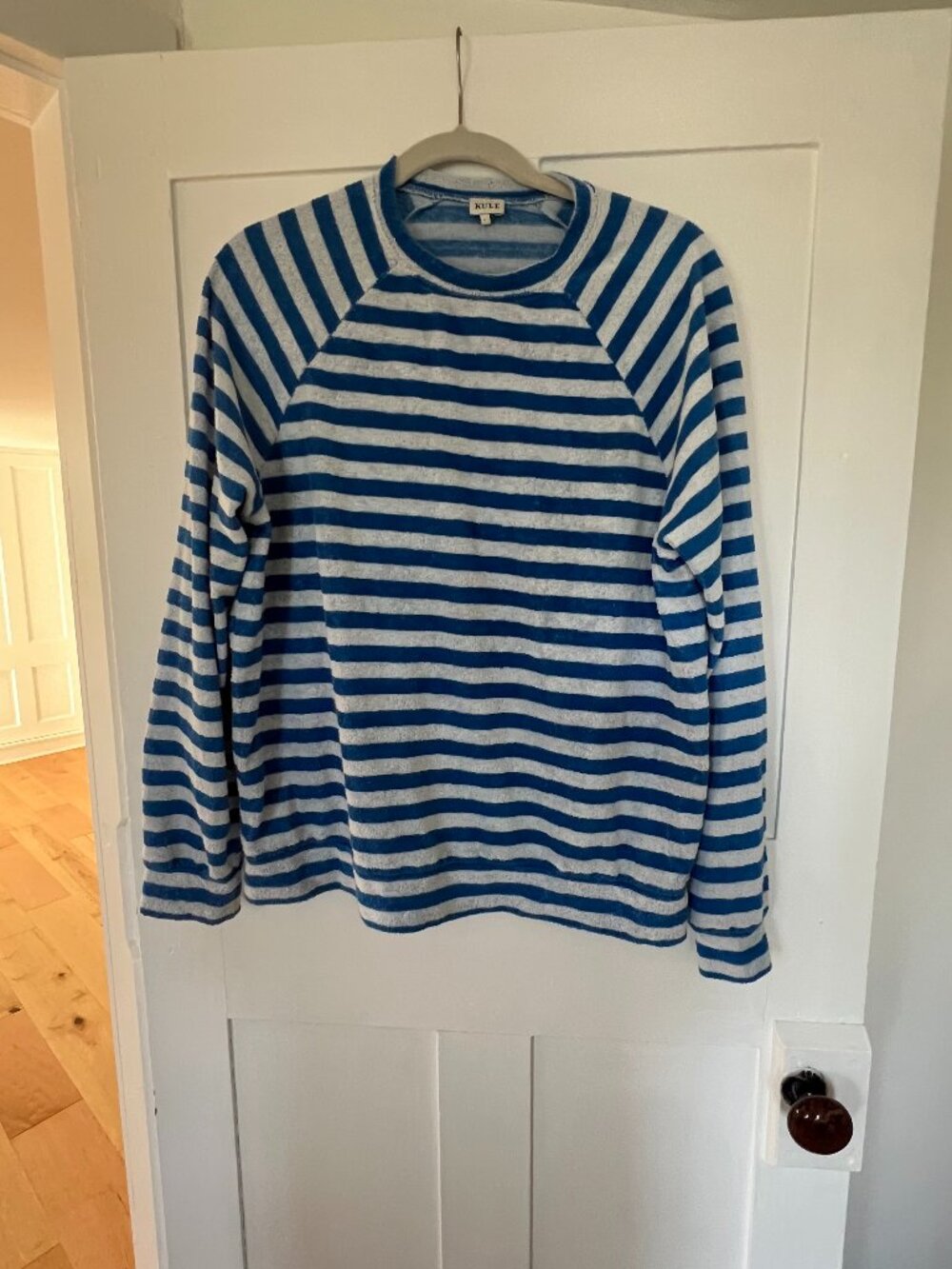 KULE Terry Franny Striped Crewneck - Royal Blue & White Stripe - Size Large - Picture 2 of 4